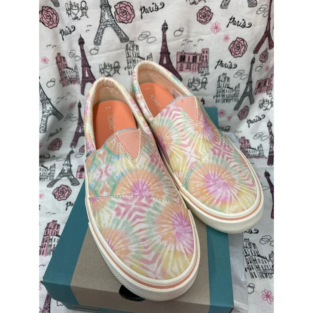 TOMS Alpargata Fenix Slip On Candy Pink Tie Dye Canvas Sneakers Womens 8 NEW